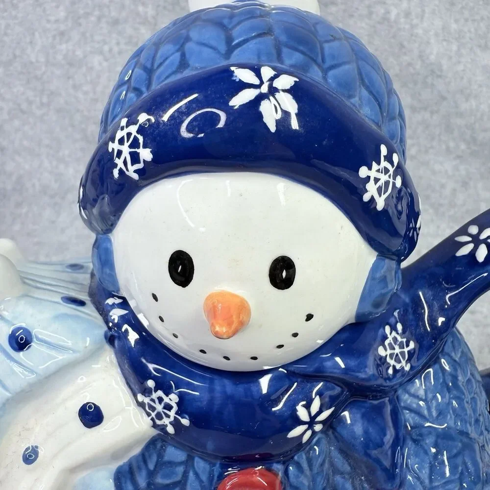 Homespun Holiday Collection Blue Snowman Four Cup Teapot Christmas Holidays - Picture 3 of 14